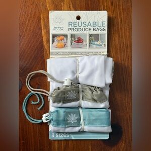 NEW Lotus Reusable Produce Bags Eco-Friendly Mesh Machine Washable Set Of 3!